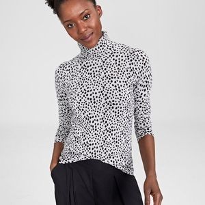 Cashmere Printed Dots Turtleneck Sweater Grey Black Size Medium